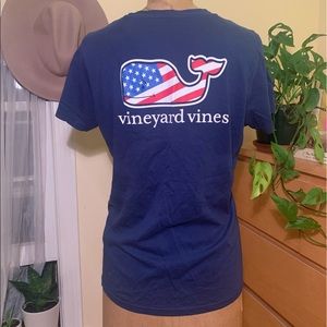 American Flag whale Vineyard Vines t shirt.